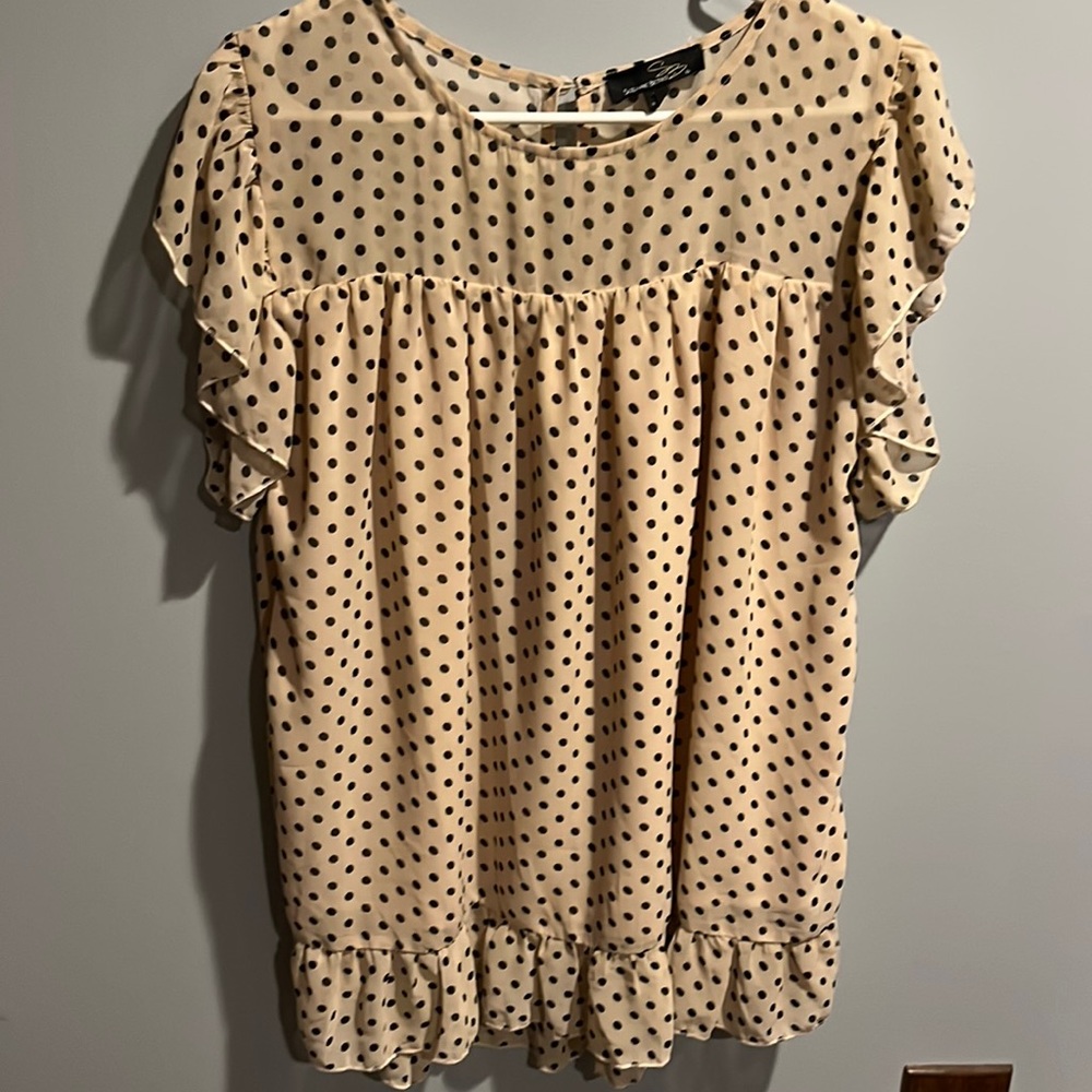 Suzanne Betro Light Pink and Polka Dot BabyDoll Shirt XL
